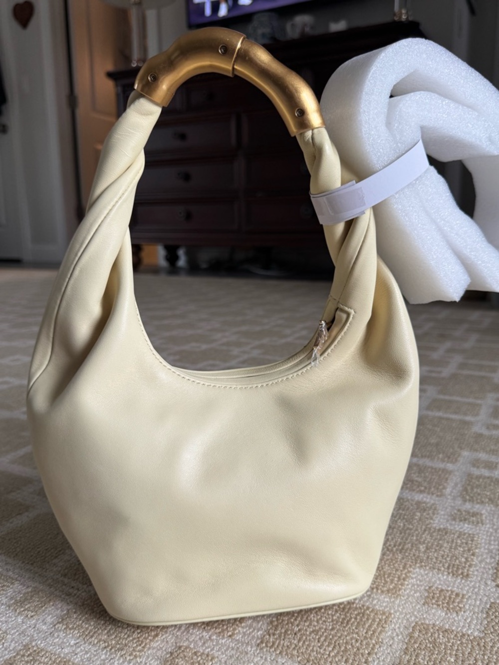 Cult Gaia Meerah Top Handle Bag Sculptural Gold Handle Butter Yellow Leather OS - Picture 11 of 13